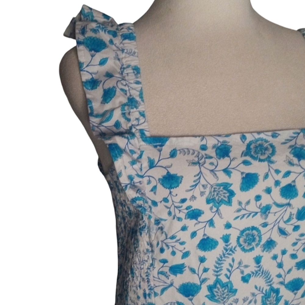 Draper James Contrasting Blue White Flutter Sleeve Cotton Midi Dress Size Medium - Picture 4 of 8